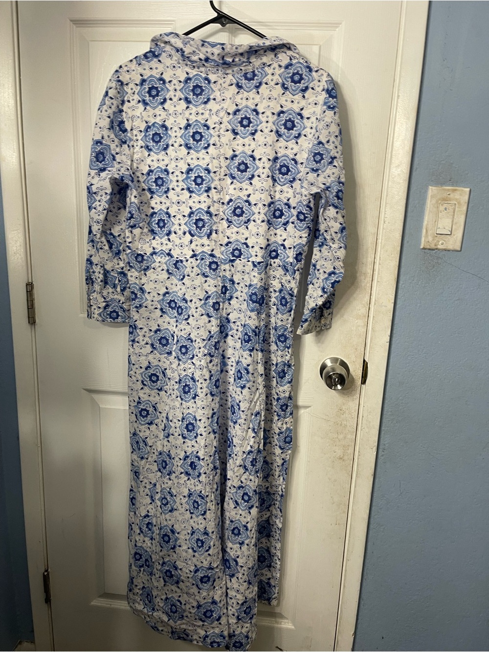 Blue Floral Long-Sleeve Maxi Dress with Collar - Picture 3 of 3